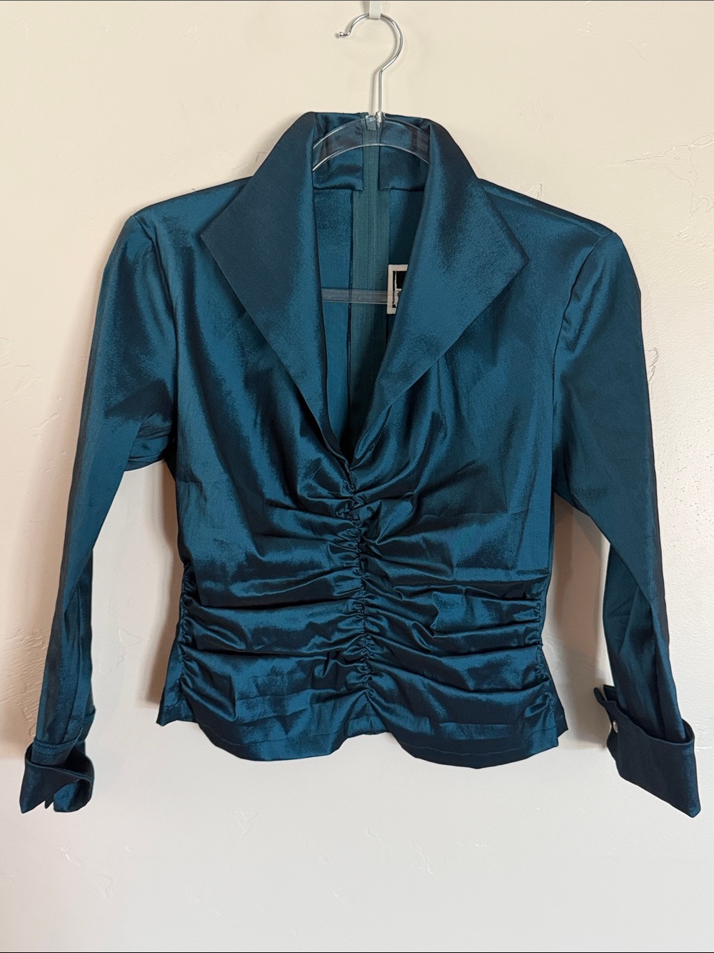 Vintage Tadashi Teal Satin Ruched Top